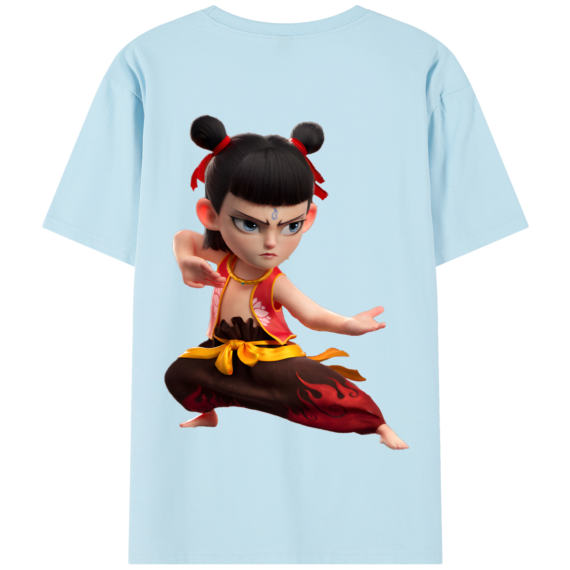 （画像用） Ne Zha 2 ナタ 魔童の大暴れ 綿100％半袖Tシャツ（背面プリント）